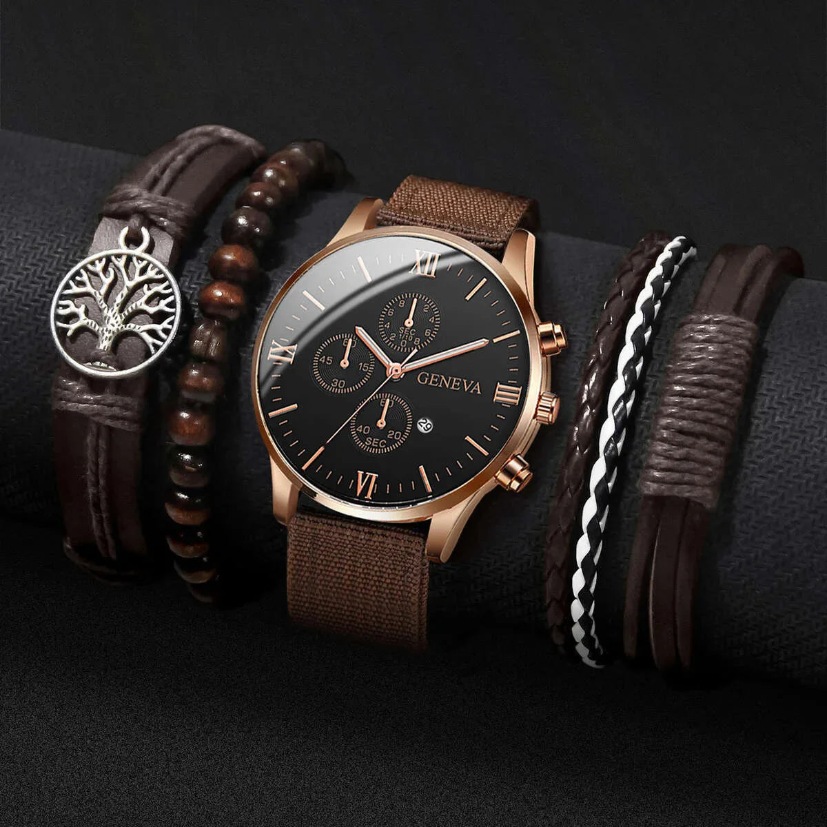 4/5PCS Fashion Men Watches Casual Male's Quartz Watch Bracelets Set Relogio Masculino Reloj Hombre（Without Box）